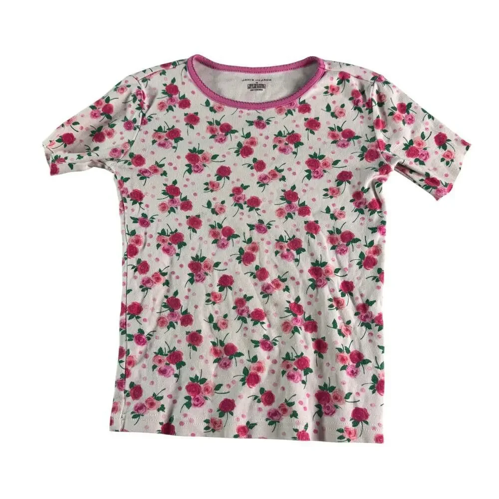 Janie and Jack Girls Pajama Set Size 10 Pink Floral 100% Cotton Short Sleeve